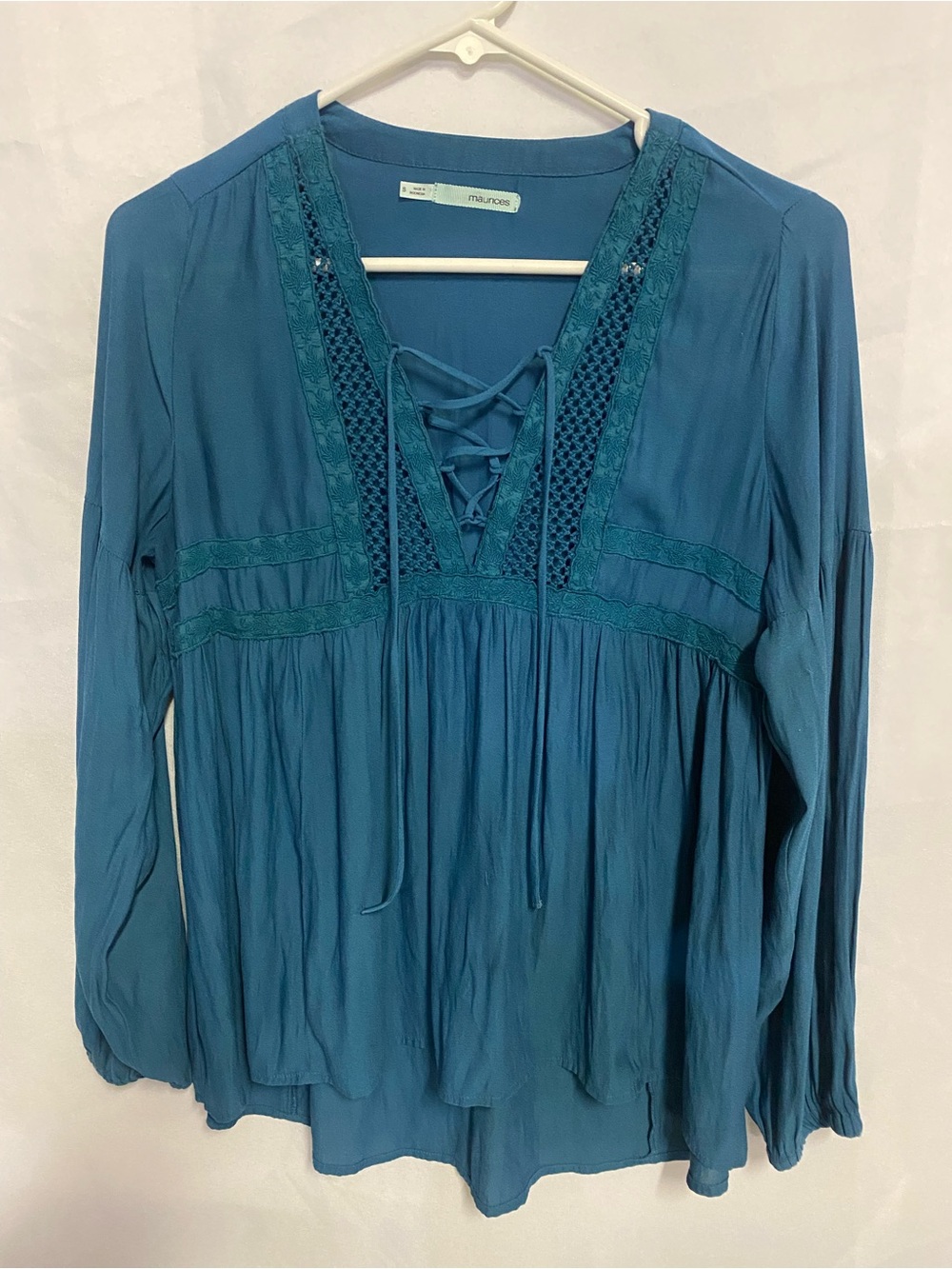 Maurices Teal Lace-Up Peasant Tunic